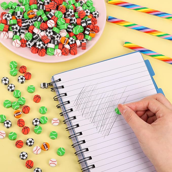FOIMAS 300pcs Mini Erasers, Sport Balls Pencil Eraser Football Baseball Soccer - Image 4