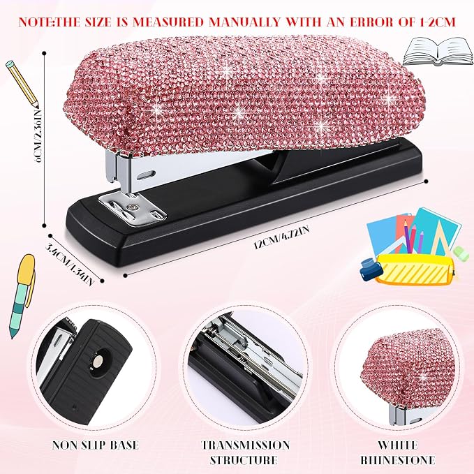 Yexiya Pink Sparkle Bling Stapler - Image 2