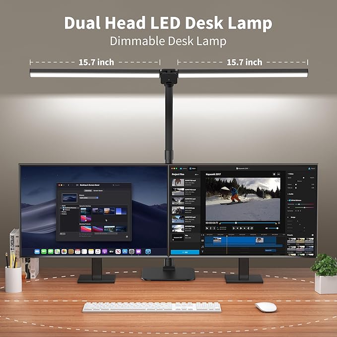 Desk Lamp Architect Task Dual Head Modern Flexible Gooseneck Tall Dimmable Light for Home Office, 5 Color Modes,Remote Control, 1500lm 24W Extra Bright Lighting-DeskLoop Office