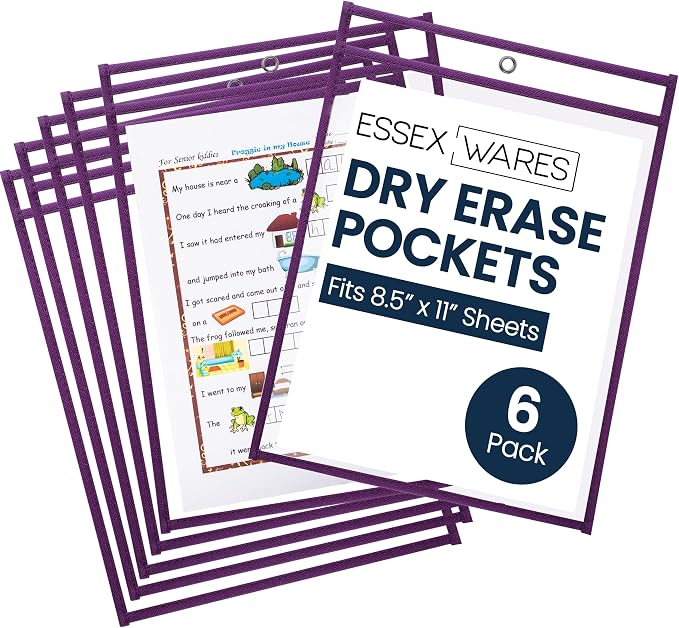 Essex Wares - 6 Pack, Durable Water-Resistant Dry Erase Pocket Document by EssexWares