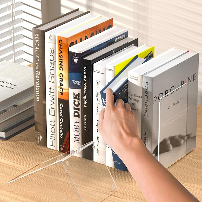 Acrylic Bookends 6 Pcs, Transparent Organizer, Holder Stand Decorative - Image 5
