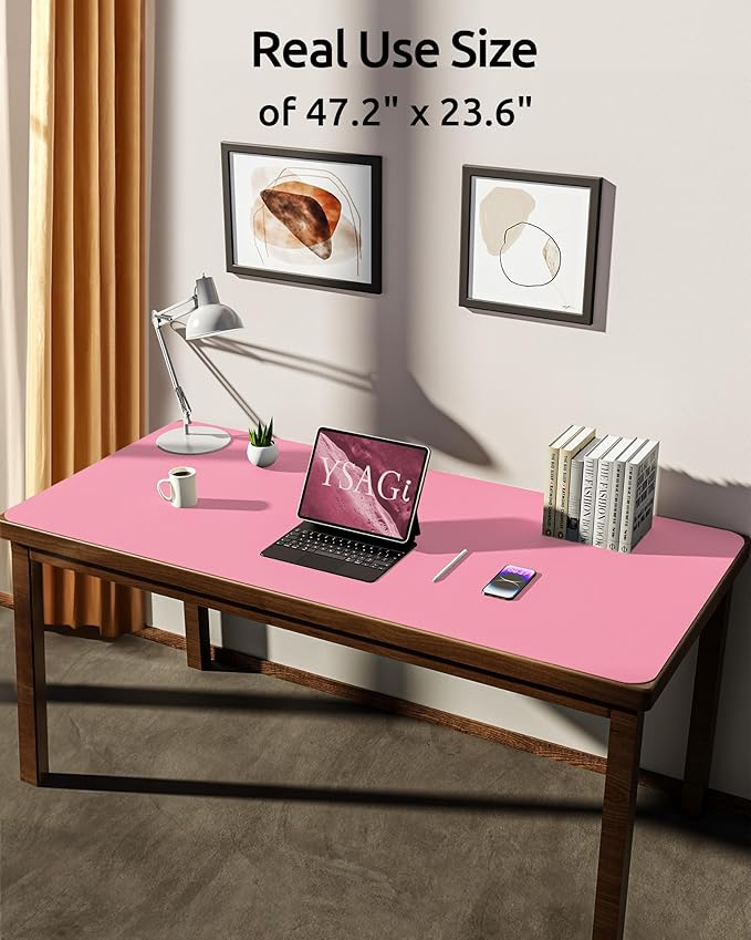 YSAGi Leather Desk Protector, Office Mat, Large Mouse Mat, Non-Slip PU Leather Blotter, Laptop Desk, Waterproof Writing Pad for Office and Home (Pink, 47.2" x 23.6")-DeskLoop Office