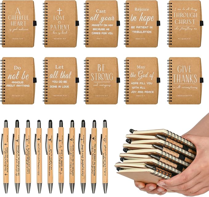 Christian Prayer Journal Spiral Notebooks Bulk with Pens - Small Notepads (4.13”x5.43”) - inspirational Gifts for Women men,Church Members & Bible Study Groups (60 sets Brown)-DeskLoop Office