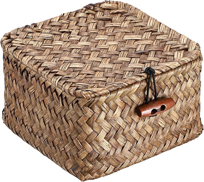 Hipiwe Handwoven Seagrass Basket Bin Small Decorative Shelf Basket Boxes by Hipiwe