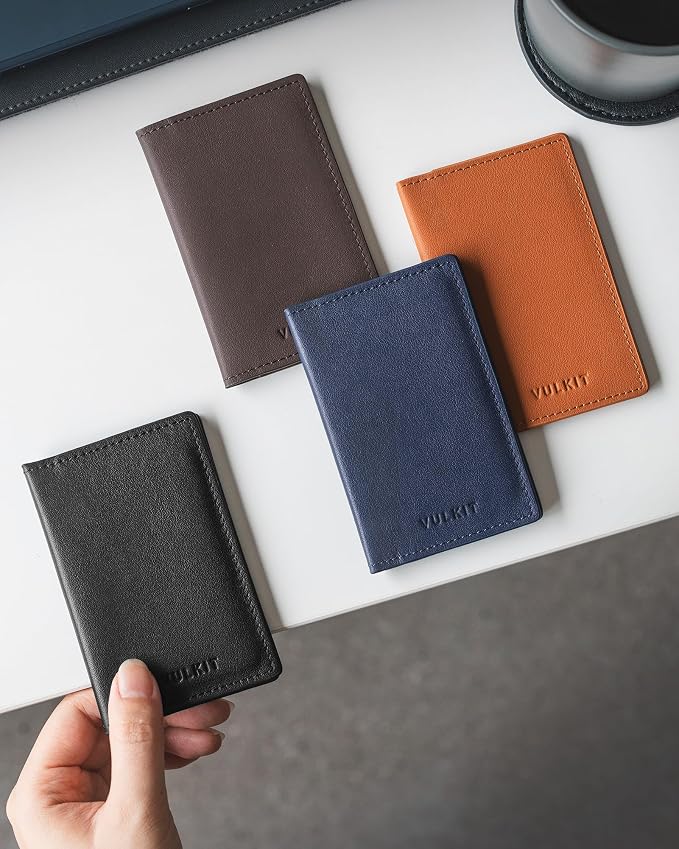 VULKIT Leather Business Card Holder 2 Sided Slim Business Name Card Organizer - Image 7