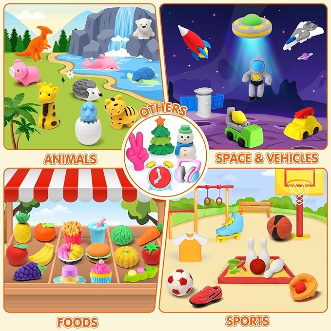 140 Pack Animal Erasers for Kids 3D Puzzle Mini Pencil Eraser Bulk Desk Pets Treasure Box Toy for Classroom School Prize Kids Party Favors Back to School Supplies Random-DeskLoop Office