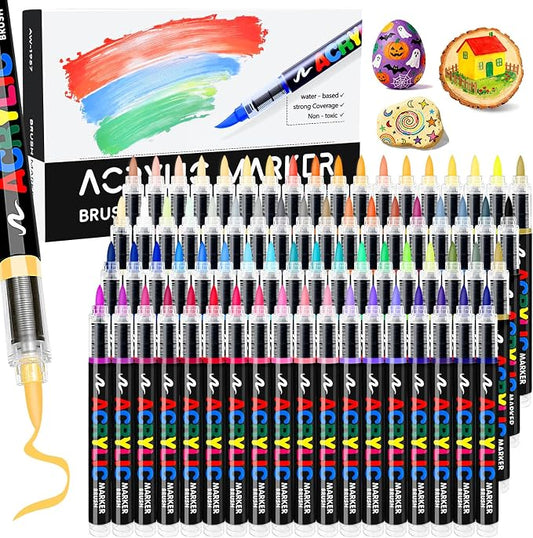 72 Colors Acrylic Paint Markers, Colored Paint Pens Brush Tip by Unknown