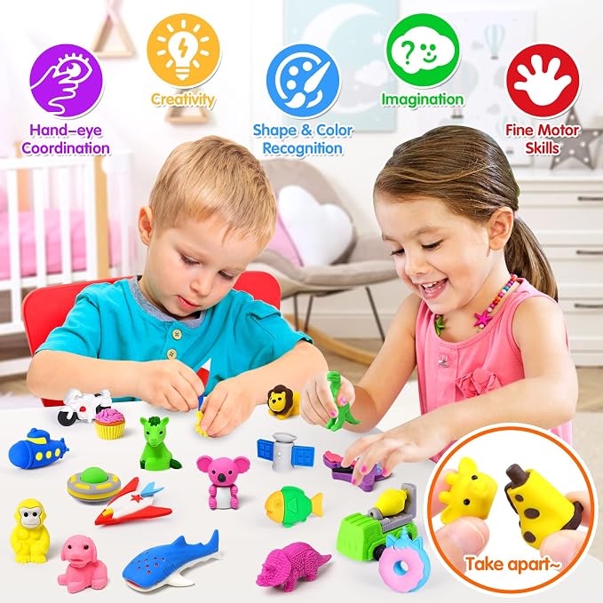 90 Pack Animal Erasers for Kids Bulk Desk Pets Classroom Prizes Treasure Box - Image 5