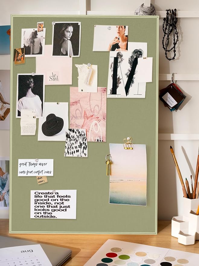 Lightomorrow Bulletin Board 30 x 20 inches, Sage Green Pin Board Vision Board - Image 4