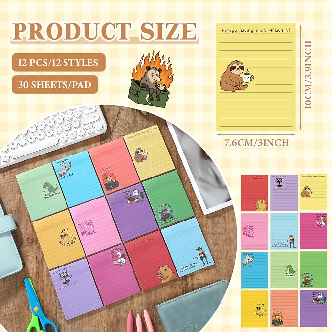 12 Pcs Funny Sticky Notes for Work 4x3 Inches Sarcastic Self Adhesive Notepads - Image 2