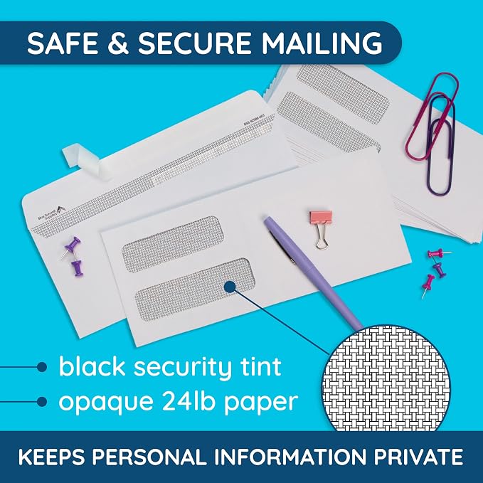 Blue Summit Supplies 500#9 Double Window Security Envelopes, Self Seal | Sized - Image 4