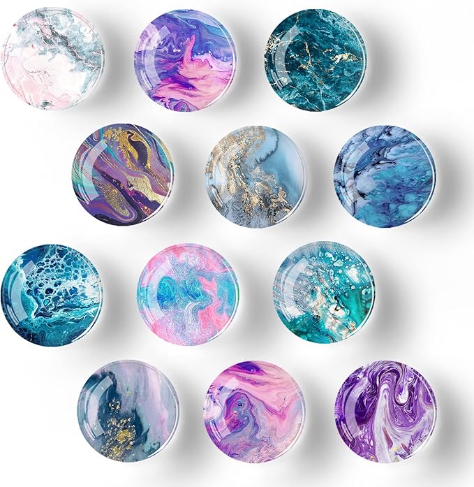 12Pcs Glass Strong Magnetic Refrigerator Magnet Fridge Sticker,Marble Crystal Fridge Magnets Decoration for Crafts,Strong Fridge Magnets for Kitchen, School,Office Whiteboard, Cabinet and Dishwasher-DeskLoop Office