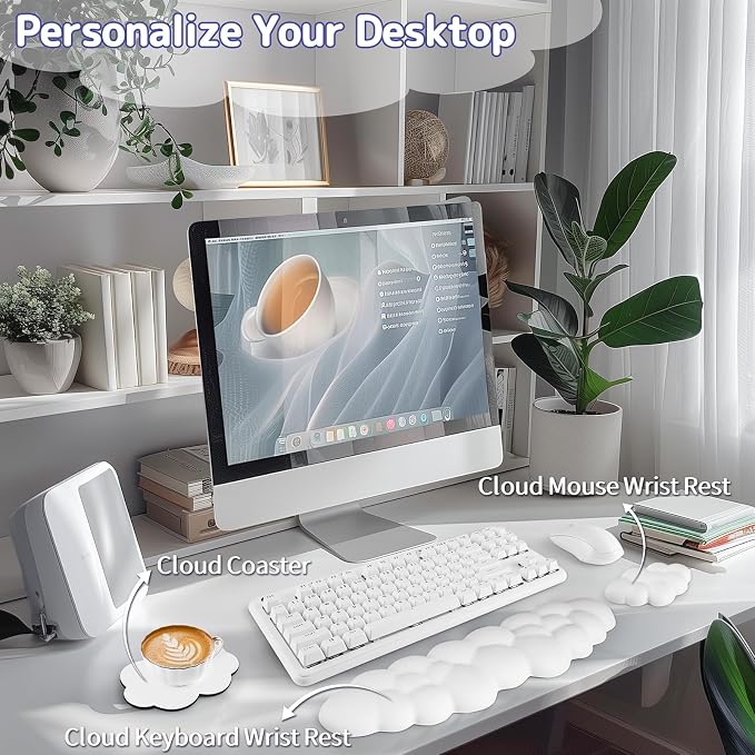 Sushret Cloud Wrist Rest Keyboard, Cloud Keyboard Wrist Pad Set - Image 2