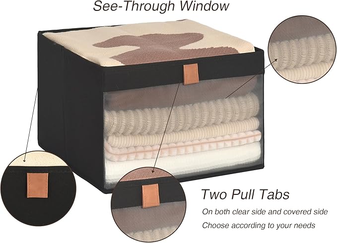 StorageWorks Closet Storage Bins, Extra Large Storage Baskets with Clear Window and Handles, Foldable Fabric Organizer for Clothes, Shelves, Black, 3 Pack-DeskLoop Office
