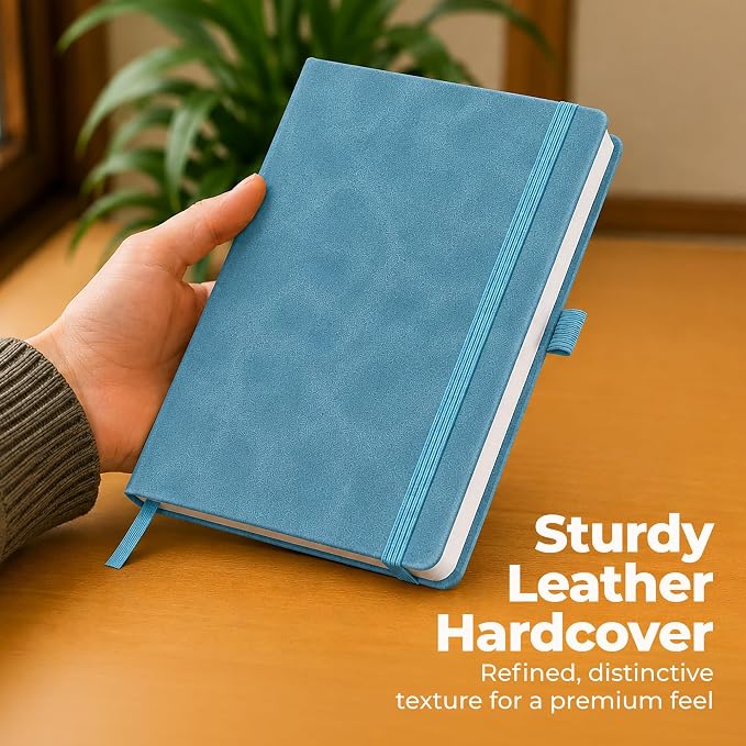 A5 Leather Notebook Journal Light Blue Lined Thick 300 Pages 5.8x8.3" | Leather - Image 4