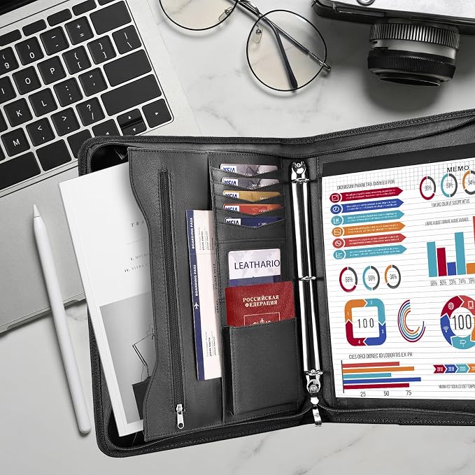 Leathario Portfolio Binder, Includes 10 Sheet Protectors and 3 Notepads - Image 6