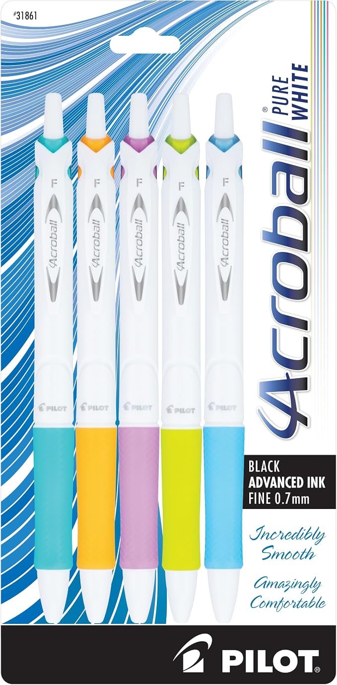 Pilot Acroball PureWhite Advanced Ink Refillable & Retractable Ball Point Pens by PilotCorporationofAmerica