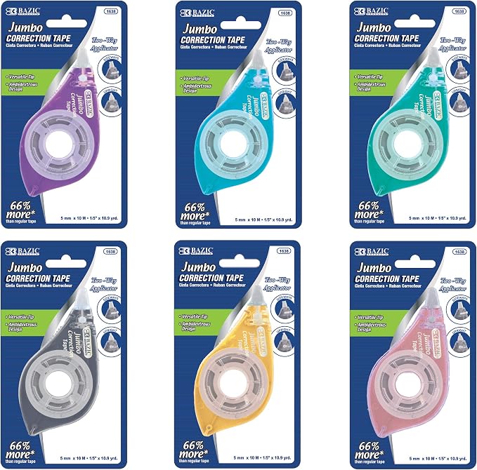 BAZIC Products Correction Tape, Two-Way Applicator, 5mm x 394 in, 6-Set | jumbo by BAZICProducts