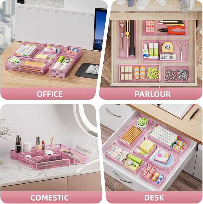Marbrasse 5 Pack Desk Drawer Organizer Set, Mesh Drawer Storage Trays - Image 3