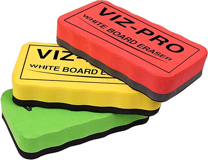 VIZ-PRO Magnetic White Board Eraser, 3 Colored Eraser, 3 Piece by VIZ-PRO