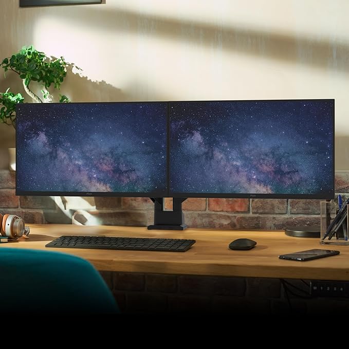 Pixio PS1D Wave Black Dual Monitor Arm Stand Desk Mount - Fits up to 32 inches Monitors and up to 19.8lbs. VESA Compatibility and Integrated Cable Management-DeskLoop Office