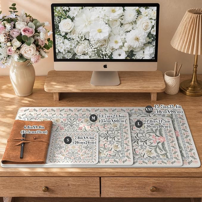 iCasso Aesthetic Floral Desk Mat, L Mouse Pads, Anti-Slip Mousepad - Image 2