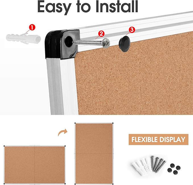Board2by Cork Board Bulletin Board 36 x 48, Silver Aluminium Framed 4x3 Corkboard, Foldable Office Board for Wall, Large Wall Mounted Notice Pin Board with 36 Push Pins for School, Home & Office-DeskLoop Office