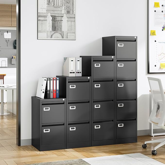5 Drawer File Cabinet, Filing Cabinets for Home Office, Vertical File Cabinet with Lock, 61.6" H Locking File Cabinet for A4 Legal/Letter, Assembly Required (Black)-DeskLoop Office