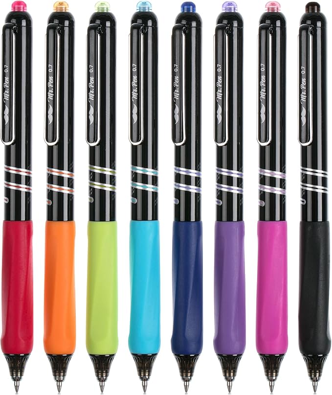 Mr. Pen- Retractable Gel Pens, 8 Pack, 0.7mm Fine Point Colorful Ink | Fast-Dry by MrPen