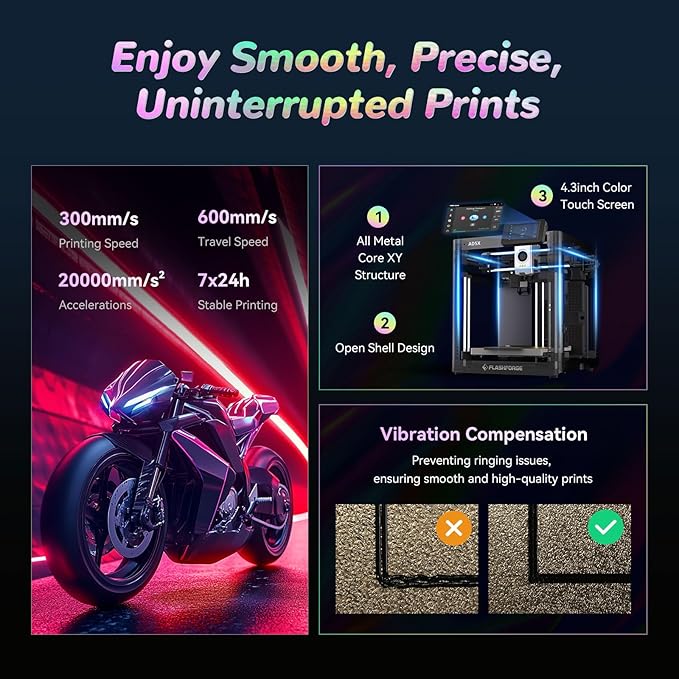 FLASHFORGE AD5X Multi-Color 3D Printer with IFS, 600mm/s High Speed, 300°C High Temp Direct Extruder, Fully Auto Leveling, All Metal CoreXY,4-Color Printing for PLA-CF,PETG-CF, 220x220x220mm-DeskLoop Office