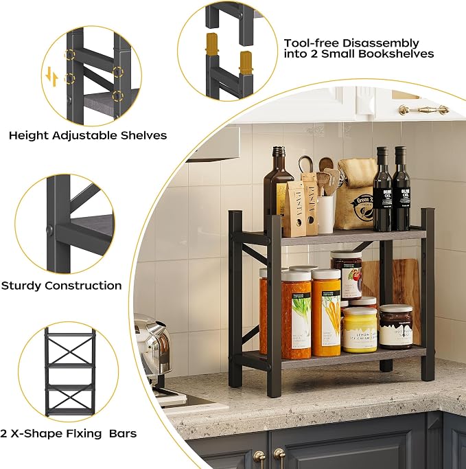 2-Pack Desktop Bookshelf, 4-Tier Stackable Narrow Bookcase, Adjustable - Image 5