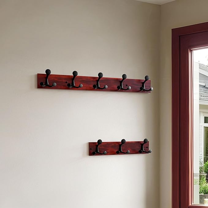 SKOLOO 30-Inch Cherry Wood Coat Rack Wall Mount with 5 Triple Hooks - Ideal for Family Entrances, Classrooms, and Pet Supplies Storage - Perfect Coat Hooks for Wall-DeskLoop Office