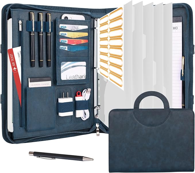 Leathario Portfolio Binder, Includes 5 Folder Index Dividers, 13 Inch Tablets by Leathario