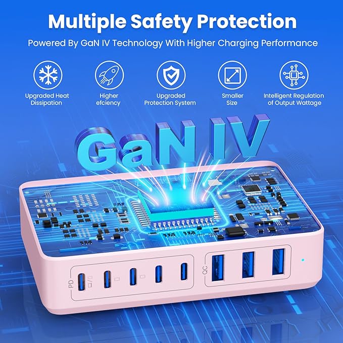 USB C Charger 300W USB C Charger Block 8-Ports GaN IV Fast Charging Station,PD 100W Laptop Charging Hub Wall Adapter Compatible with MacBook/Air,DELL,Steam Desk,iPhone 16/15/14,Galaxy S24-DeskLoop Office