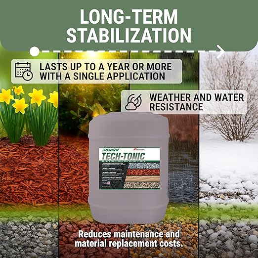 Ground Glue Tech-Tonic Landscape Adhesive for Rock, Mulch, and Sand, Weatherproof Long-Lasting Stabilizer for Trails & Slopes, Pet-Safe Binder for Pea Gravel, Bark & Flower Beds, 5 Gallon Tote-DeskLoop Office