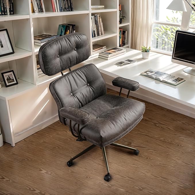 Faux Leather Executive Office Chair - Big and Tall Ergonomic Home Office Chair,Reclining Computer Desk Chairs with Lumbar Support,Adjustable Task Swivel Rolling PC with Wheels,Grey,Suede-DeskLoop Office