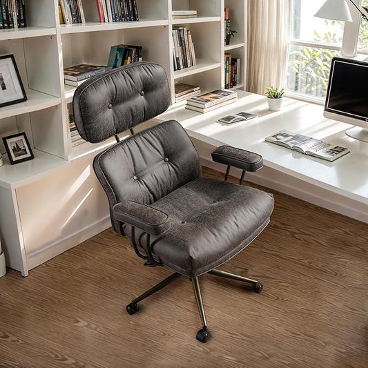 Faux Leather Executive Office Chair - Big and Tall Ergonomic Home Office Chair,Reclining Computer Desk Chairs with Lumbar Support,Adjustable Task Swivel Rolling PC with Wheels,Grey,Suede-DeskLoop Office