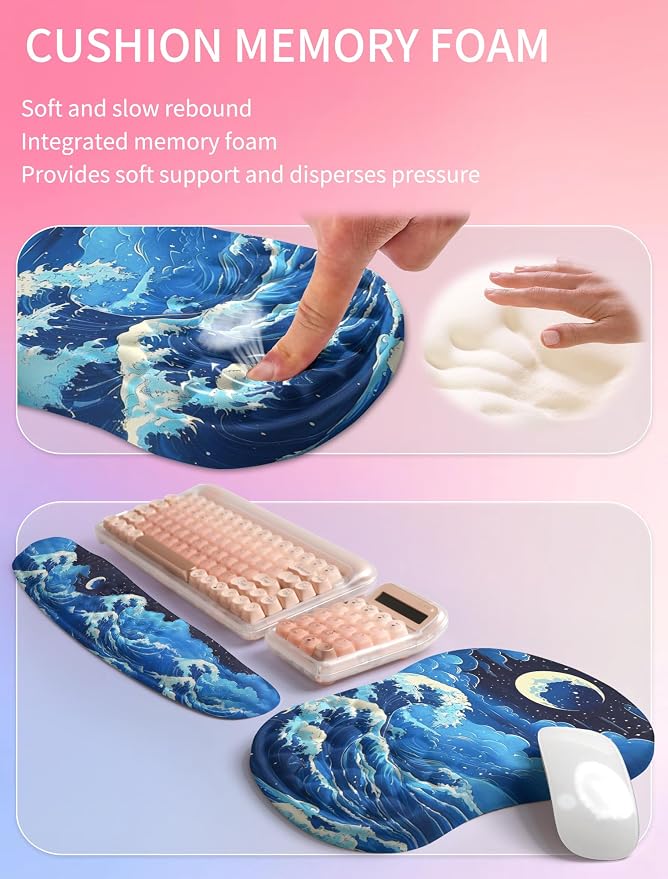 Hokafenle 2in1 Combination, Wave Keyboard Wrist Rest and Ergonomic Curvature - Image 4