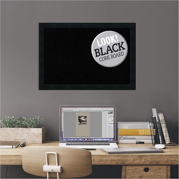Amanti Art Black Cork Board for Wall, 18x26 Vision Board with Black Wood Frame, Medium Corkboard Office Decor for Home Organization, Modern Contemporary Corkboard Pinboard to display items for home-DeskLoop Office