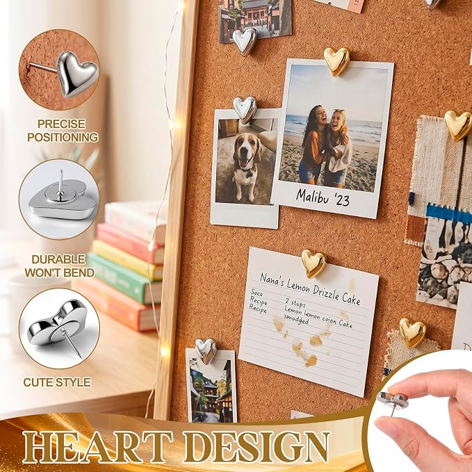 Epakh 30 Pcs Metallic Heart Thumb Tacks Decorative Push Pins Push Pins Metallic - Image 3