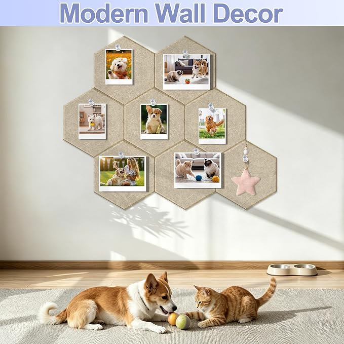 8PCS Hexagon Cork Board Tiles, Self-Adhesive Felt Bulletin - Image 4