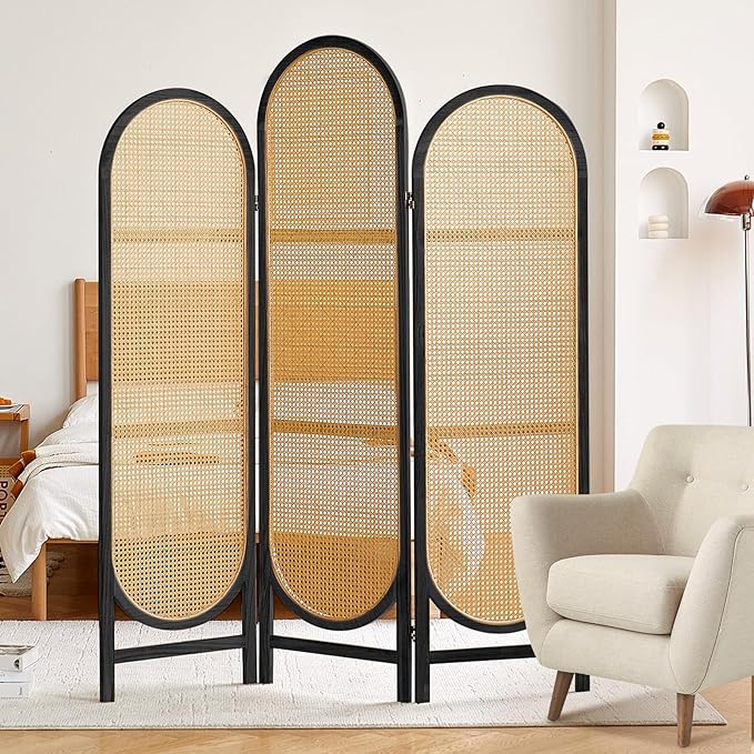 Asnefeli Room Divider 3 Panel, Hand-Woven Rattan Room Divider - Image 7