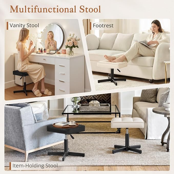LUE BONA Adjustable Vanity Stool, Foot Rest Under Desk, 360° Swivel Vanity Chair - Image 6