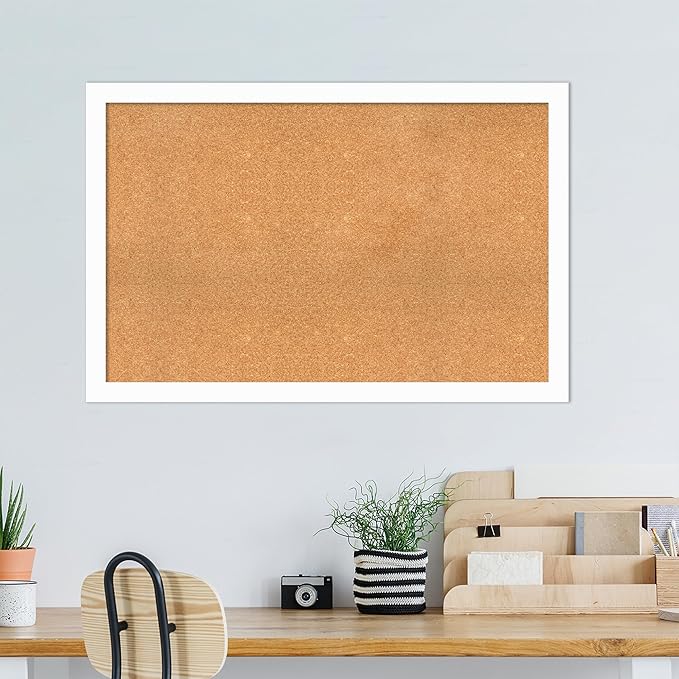 Amanti Art Natural Cork Board for Wall, 31x47 Vision Board with White Frame, Oversize Corkboard Office Decor for Home Organization, Casual Corkboard Pinboard to Display Items for Home Organization in-DeskLoop Office