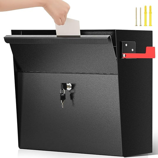 Extra Large Wall Mount Mailboxes for Outside 18 x 16.5 x 7 Inches Locking Security Mail Box Galvanized Steel Wall Mailbox Large Capacity Post Box with Key Lock and Reflective Stickers(Black)-DeskLoop Office