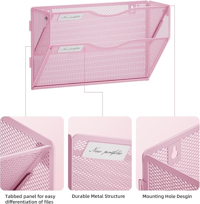 Marbrasse Wall File Holder 2-Tier Hanging Wall File Organizer, Mesh Mail Holder - Image 3
