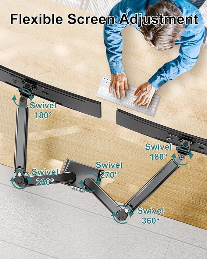 Dual Monitor Desk Mount - Adjustable Monitor Arm for 2 Monitors up to 32 inches/19.8 lbs, Double Monitor Desk Stand VESA Bracket with C-Clamp & Grommet Mounting, Swivel Computer Screen Mount, Freelift-DeskLoop Office