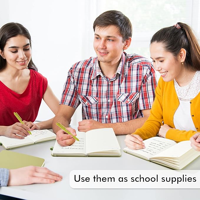 feela 5 Pack Notebooks Journals Bulk, Hardcover Classic Ruled Lined Journals with Pen Holder for Women Girls School Business Supplies, with 5 Black Pens, 120 GSM, 5.1”x8.3”, A5, Avocado Green-DeskLoop Office