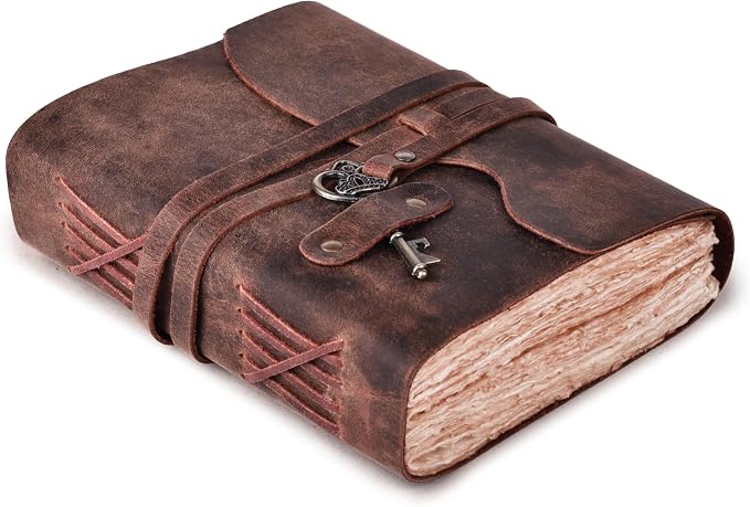LEATHER VILLAGE Leather Journal – 200 Handmade Vintage Deckle Edge Paper – by LeatherVillage