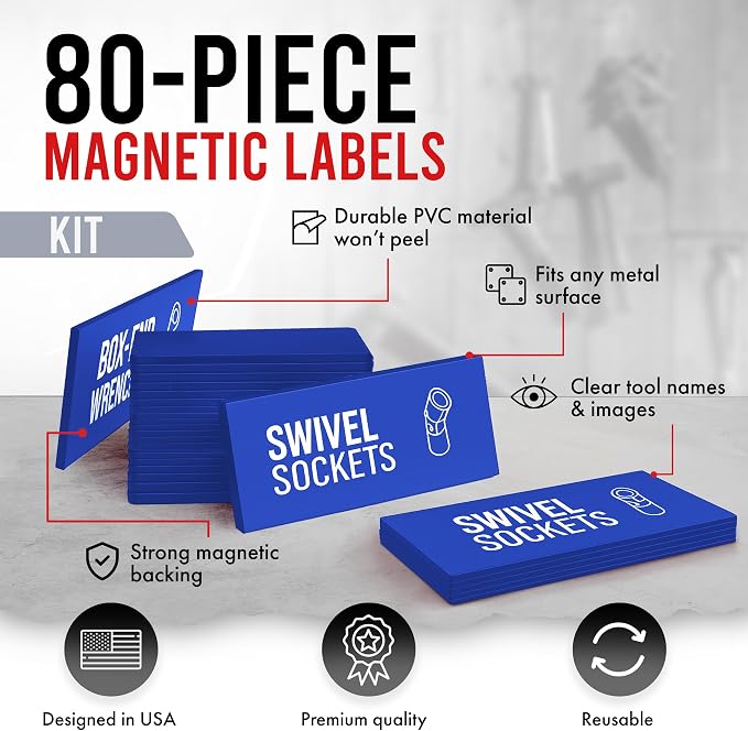 Magnetic Tool Labels for Toolbox – 80 Piece Heavy Duty Drawer & Tool Chest - Image 4